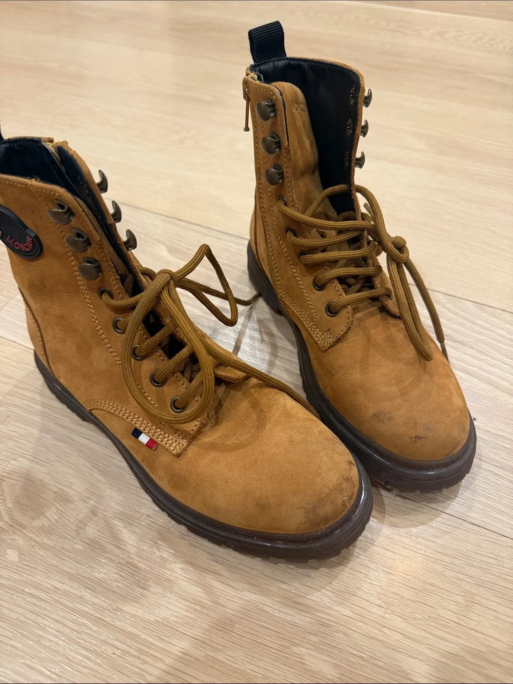 Moncler Kids Chestnut Brown Suede Lace-Up Lug Boots